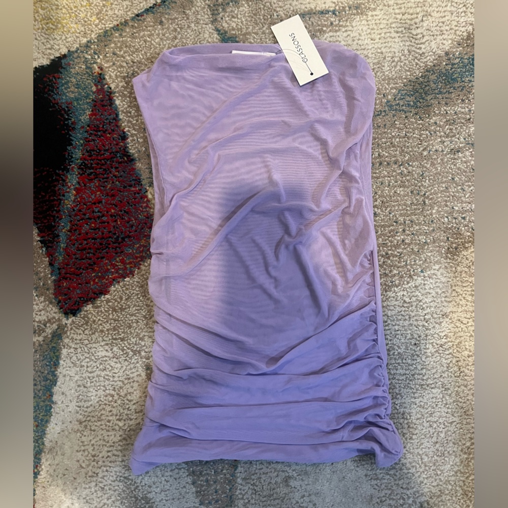 NWT Glassons Lilac Mesh Ruched Boatneck Top in Small